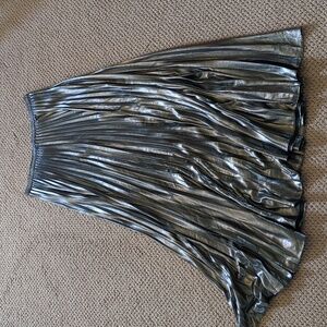 ELIZA J Pleated Lame Maxi Skirt In Metallic Silver